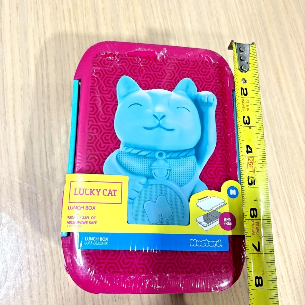 Mustard Lucky Cat Lunch Box Bento BPA Free Pink Blue Kawaii Food Container